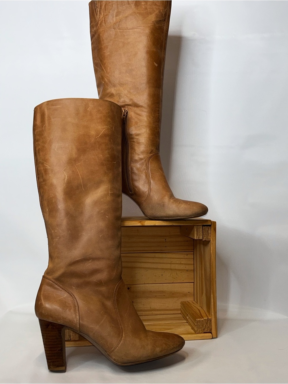 Arturo Chiang Tall Leather Knee-High Boots in Tan